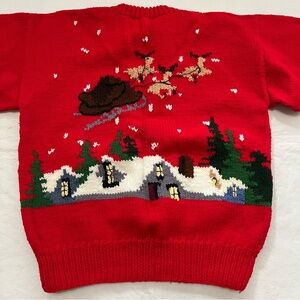 Vintage Ugly Christmas Sweater Santa’s Sleigh Reindeer Christmas Tree Ha…